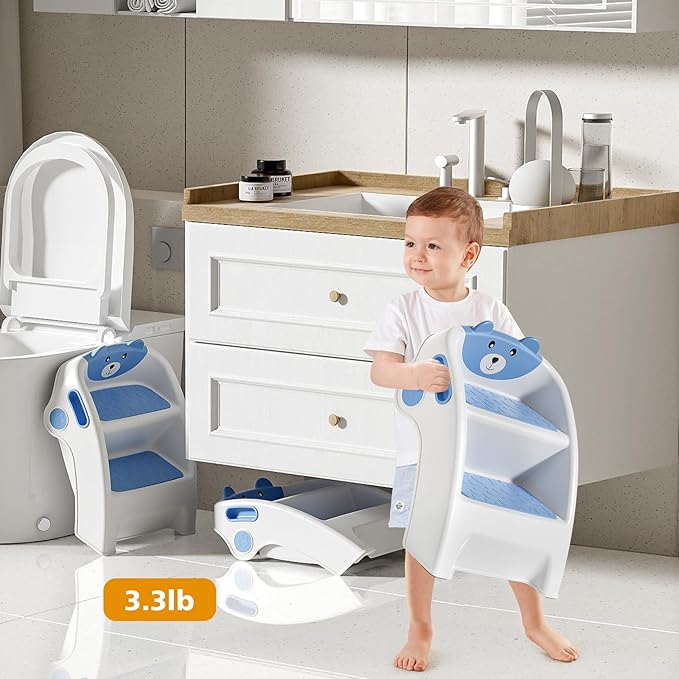 Folding Kids Step Stool for Bathroom and Potty Training,2.9lbs,Anti-Slip, Anti-Tip A-Frame Design with 10-Second Setup-Potty 2 Step Stool for Toddlers,CPC Certified for Safety and Easy Hand Washing