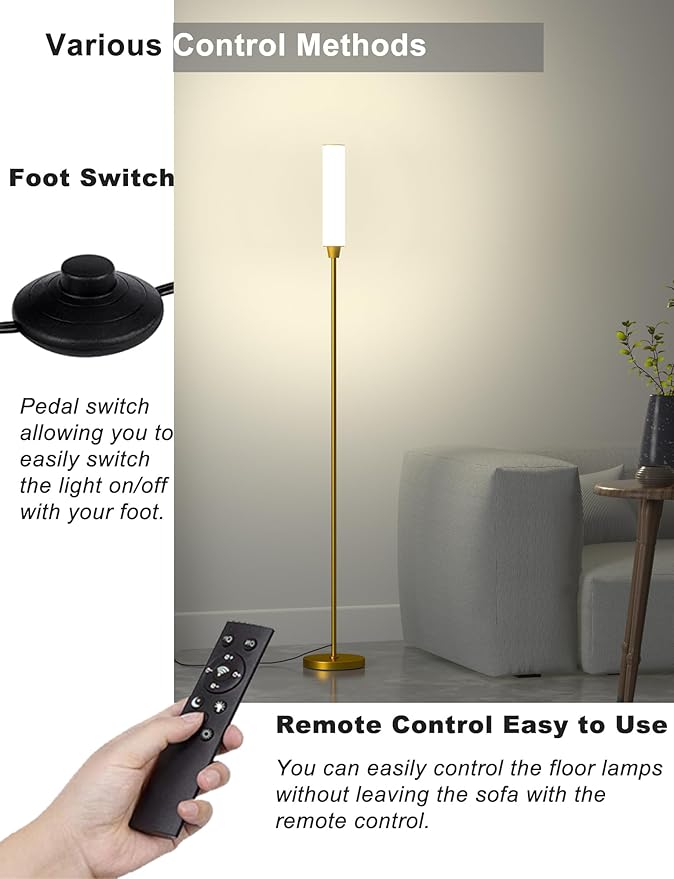 Floor Lamps for Living Room, Upgrade Moder Floor Lamp with Remote Control, Full Range Dimming Minimalist Standing Lamp Perfect for Living Room, Bedrooms and Office(Copper)