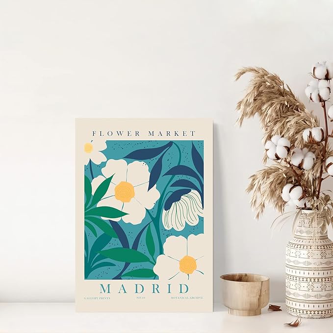 Flower Market Wall Art Framed, Abstract Flower Market Wall Art Prints, Vintage Colorful Floral Wall Art Decor, Minimalist City & Flower Painting Pictures for Aesthetic Room, Bedroom, Living Room, Gallery, Boho Room Decor(12x16inch, Type 7)