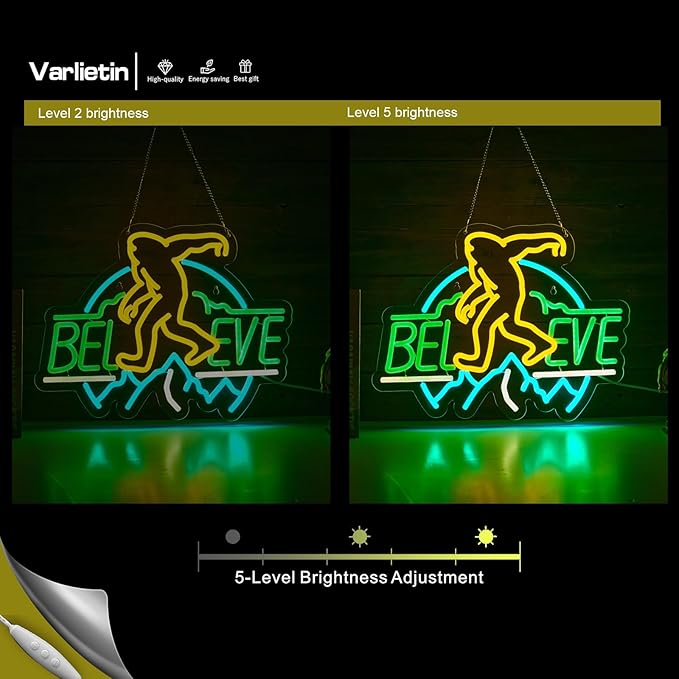 Sasquatch Believe Neon Sign for Wall Decor, Bigfoot Neon Signs LED Lights for Kids Room Decor Bar Game Room Man Cave Gift, USB Powered
