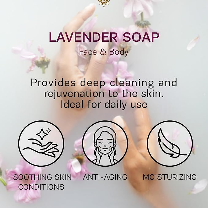 AUTHENTIC BATH & SOAP - Lavender Soap Bars (2PK) – Scented with Lavender essential Oil Organic, Relaxing & Soothing, Face and Body Unscented Bar soap for Women & Men, Cruelty Free, Vegan. 4.2 Oz each