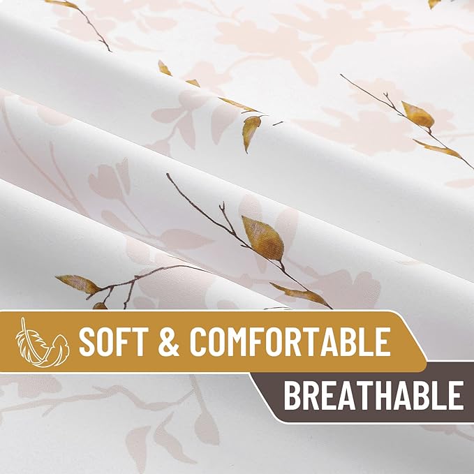 Joydeco Floral Curtains 108 Inches Long for Bedroom 2 Panels, Room Darkening Curtains Patterned Panels for Living Room with Grommet, 80% Blackout Leaf Printed Drapes(Leaf Brown-108)
