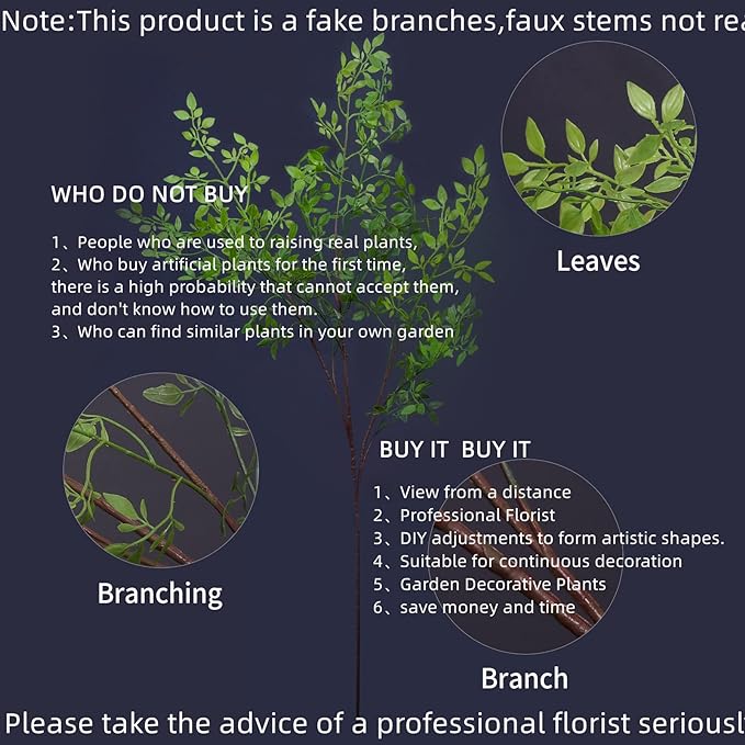 Melorca&Guilla Artificial Plants,2PCS 43.3" Green Nandina Faux Branches for Vase,Artificial Plants for Shop Garden Office Home Décor