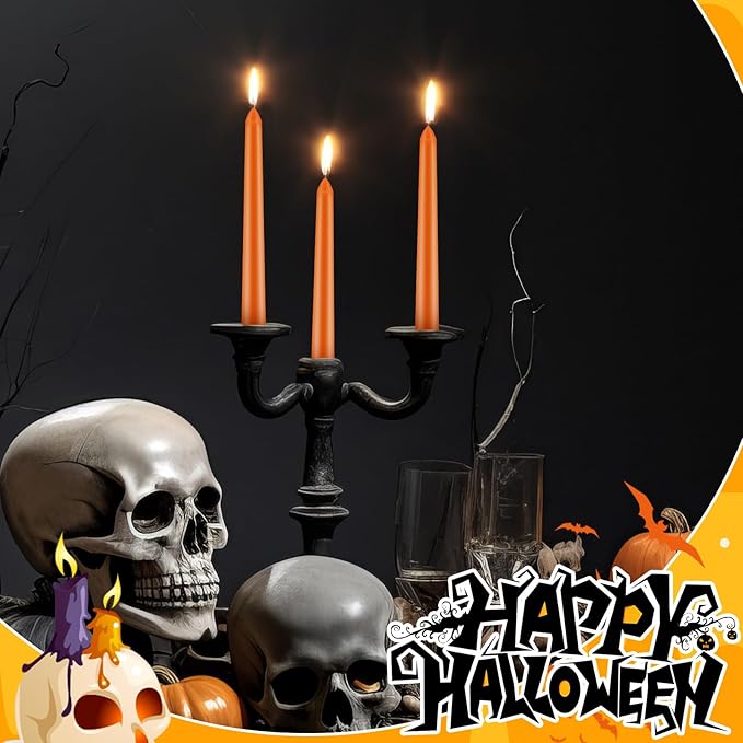 Patelai 20 Pcs Halloween Candles 10 Inch Unscented Dripless Christmas Advent Candle Set 20 Taper Candles Candlestick for Halloween Church Holiday Decoration Seasonal Party(Orange and Black)