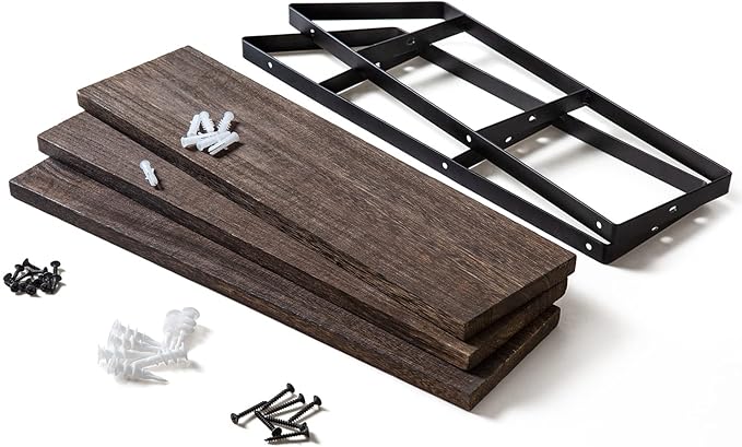Mkono Floating Wall Shelves 3 Tier 17 Inch Rustic Hanging Shelf with Metal Bracket Wall Mount Wood Storage Display Shelves for Living Room Bathroom Bedroom Kitchen Office,Medium