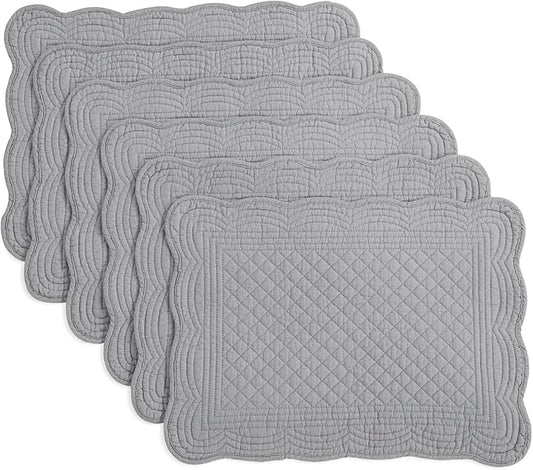 HOMBYS Quilted Placemats Set of 6 Washable-13x18 inches Rectangular Placemats for Kitchen Table-100% Cotton Fabric Rectangular Table Mats, (Dark Grey)