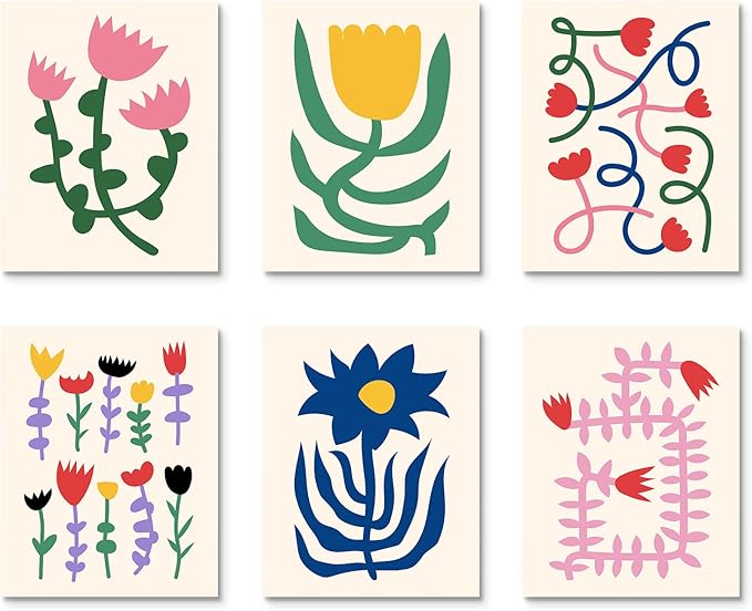 Habseligkeit Boho Wall Art Prints, Flower Market Retro Posters, Vintage Danish Pastel Art Prints, Colorful Abstract Girls Room Decor Aesthetic for Bedroom Wall Decor(8x10inch, Unframed