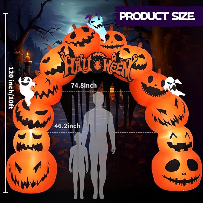 MGparty 10FT Halloween Inflatables Pumpkin Archway with LED Built-in Halloween Yard Decoration Blow Up Inflatable for Outdoor Indoor Garden Lawn (10Ft Pumpkin Archway)