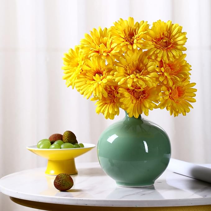 TOPIA Artificial African Daisies Flowers African Daisy Silk Flowers Artificial Gerbera Daisies Pack of 10 (Yellow)