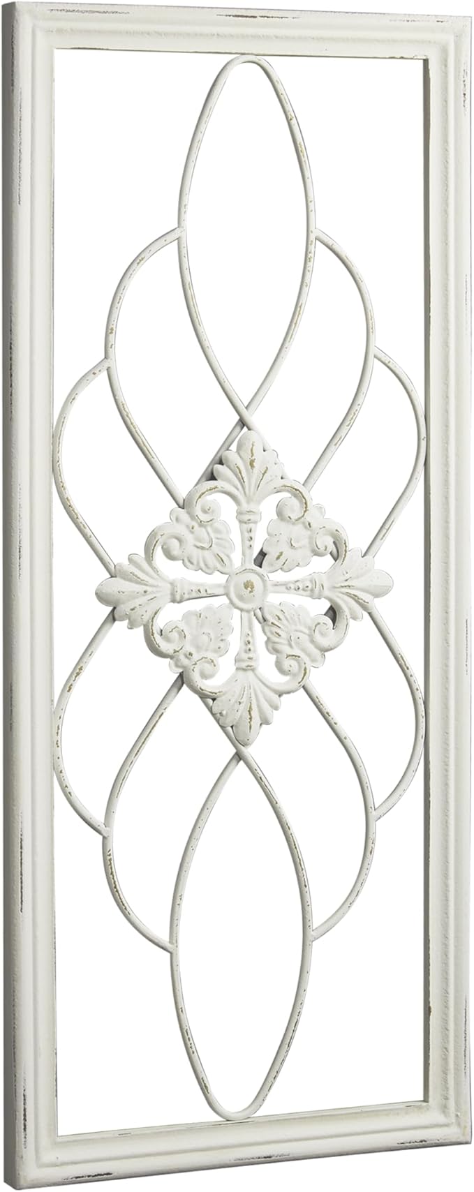 Sintosin Rustic Wood and Metal Wall Art Decor Living Room 14 x 35 Inch, Hanging Distressed White Decorative Vintage Wrought Iron Wall Decor for Living Room Entryway Hallway Bedroom Kitchen