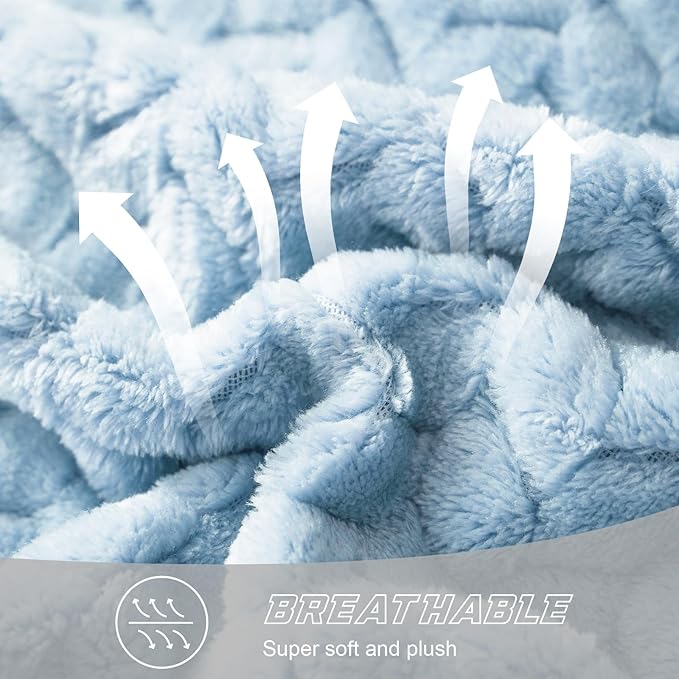Exclusivo Mezcla Light Blue Fleece Twin Size Blanket for Bed, 90x66 Inches Soft Cozy Jacquard Flannel Blankets, Lightweight Fuzzy Plush Warm for All Seasons