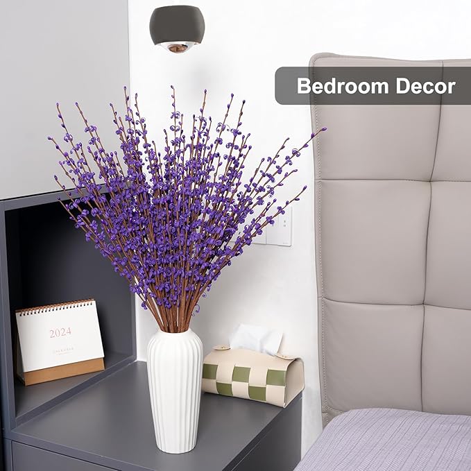 10 Pcs 29.5" Long Jasmine Artificial Flowers Fake Flowers Dry Branches for Home Office DIY Floral Art Plant Wedding Table Centerpieces Party Vase Decoration (Deep Purple)