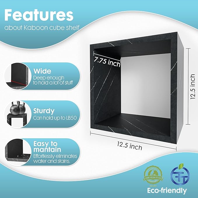Kaboon Cube Floating Shelves Set2, Display Shelves Wall Mount 7.75" D x 12.5" W x 12.5" H(Cloud Atlas, Square 2 Cubes)