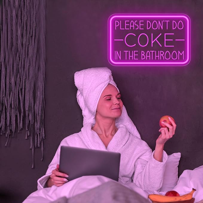 Please Don't Do Coke in The Bathroom Neon Sign for Wall Decor,USB Powered LED Neon Light with Adjustable Brightness,Light Up Sign for Party Decor,Bathroom,Christmas Gifts