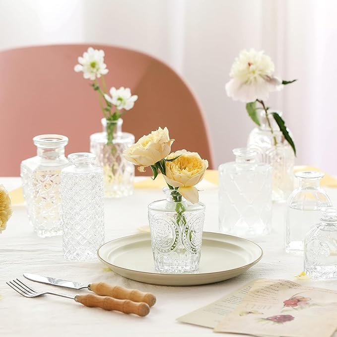 Mini Bud Vases As Wedding Centerpieces for Tables,Clear Bud Vases for Flowers,Small Flower Vases Suitable for Birthday Party,Anniversary,Wedding Reception,Baby Shower (Clear, 10PCS)