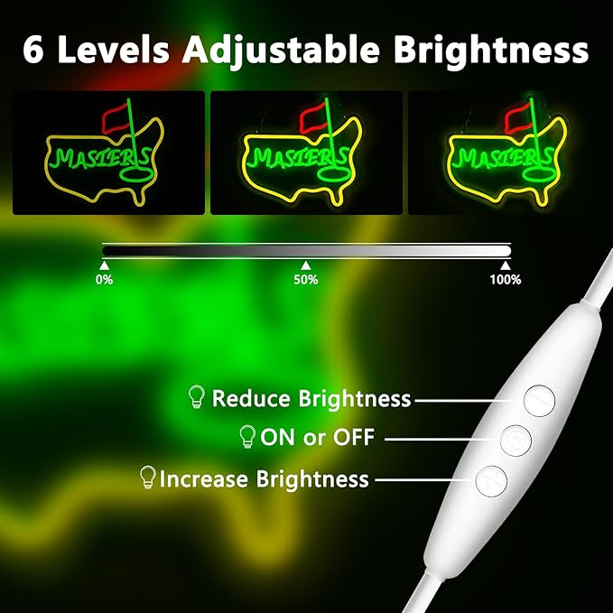 Masters Neon Sign, Golf Neon Signs For Wall Decor, Sports Led Light Up Signs for Bar Golf Club Home Party Decorations Gifts