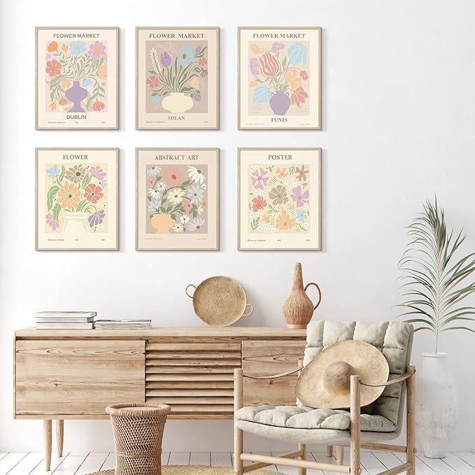 Habseligkeit Danish Pastel Wall Art Prints, Flower Market Retro Posters, Vintage Floral Art Prints, Cute Matisse Room Decor Aesthetic for Bedroom Wall Decor(11x14inch, Unframed