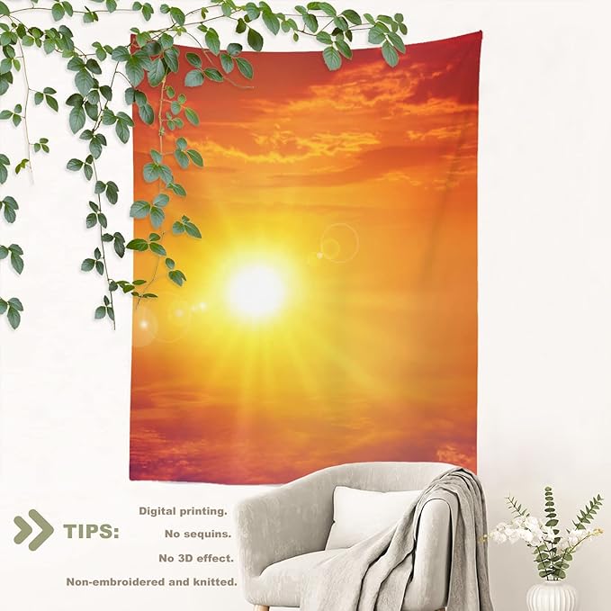 BaoNews Orange Nature Sunset Sunrise Tapestry, Large Wall Hanging Polyester Tablecloths Tapestry Bedroom Room Living Room Dorm 59.1 x 51.2 Inches