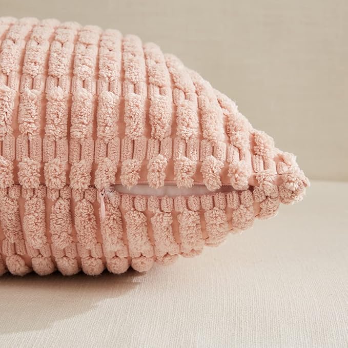 Fancy Homi 4 Packs Boho Pink Decorative Throw Pillow Covers 26x26 Inch for Living Room Couch Bed Sofa, Rustic Modern Farmhouse Home Decor, Soft Plush Corduroy Cute Square Cushion Case 66x66 cm