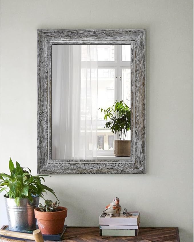Wooden Mirror with Rectangle Framed Rustic Hanging Mirrors for Farmhouse Bathroom Bedroom Living Room Home Decor Large 20"x16"