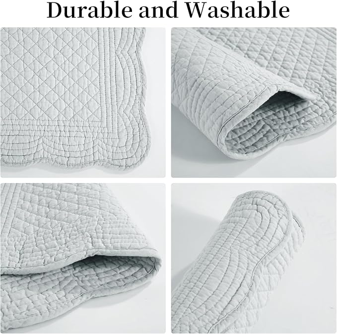HOMBYS Quilted Placemats Set of 6 Washable-13x18 inches Rectangular Placemats for Kitchen Table-100% Cotton Fabric Rectangular Table Mats, (Light Grey)