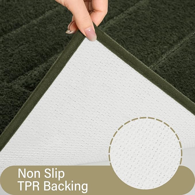 HOMORE Bathroom Runner Rug 24x60 Inch Soft Absorbent Bathroom Rug Runner, Washable Bath Rugs Non Slip Long Bath Rugs Mat for Shower Tub, Olive Green