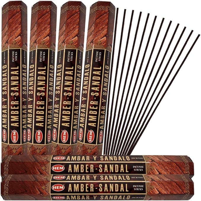 Amber Sandal Incense Sticks and Incense Stick Holder Bundle Insence Insense Hem Incense Sticks