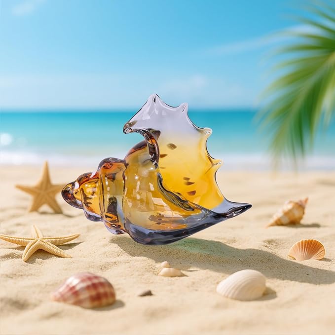 LCCCK Sea Glass Art Figurines Hand Blown Conch Shell Sculpture, Gray Sea Glass Decor Creative Conch Seashell Statue - for Coastal Room Decor Knick Knacks Home Decor Kitchen Decorations Above Cabinets