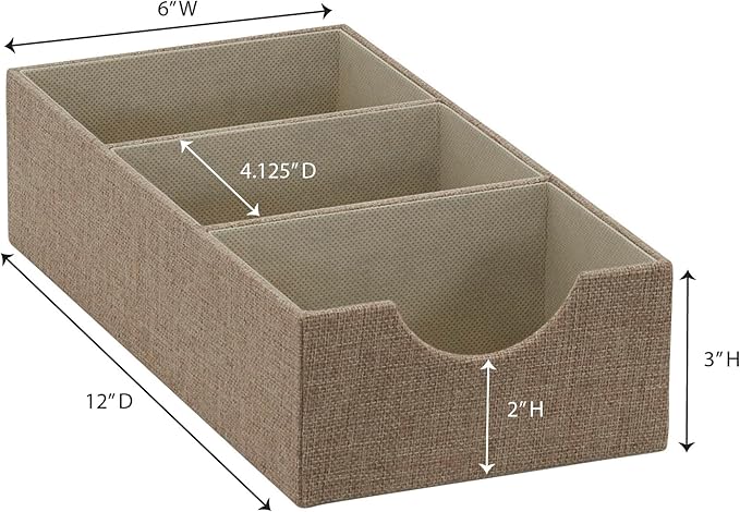 Household Essentials Brown 722-1 Deep 3 Section Drawer Organizer Box for Storage | 12 in x 6.13 in x 3.13