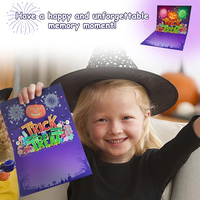 3D Pop Up Trick Or Treat Pumpkin Halloween Card, with light and music, For Kids, Friend, Boyfriend, Girlfriend, Husband, Him, Women - Skull, Ghost, Envelope