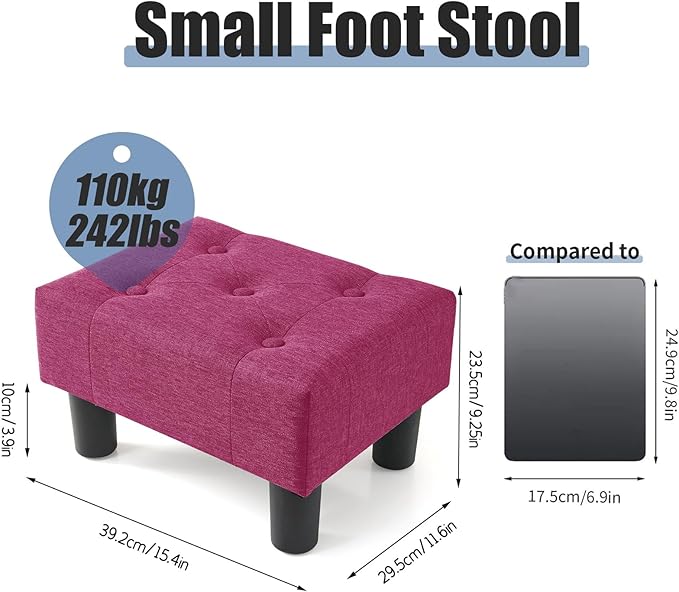 BRIAN & DANY Small Foot Stool, Linen Foot Stools with Legs, Stable Small Footstool for Living Room, Dragon Fruit Red