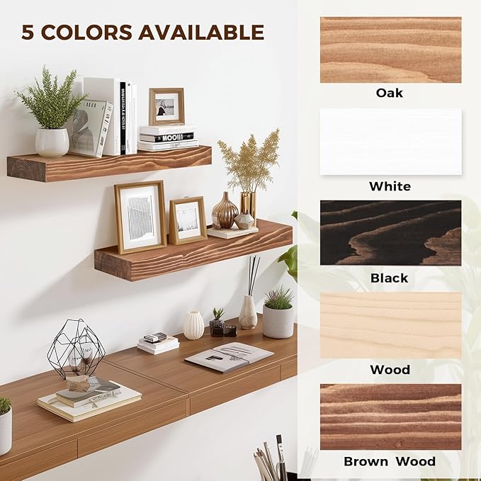 17x8x1.6 inch Floating Shelves Set of 2 – Solid Wood Rustic Brown Wall Mounted Shelf for Kitchen, Bathroom, Living Room