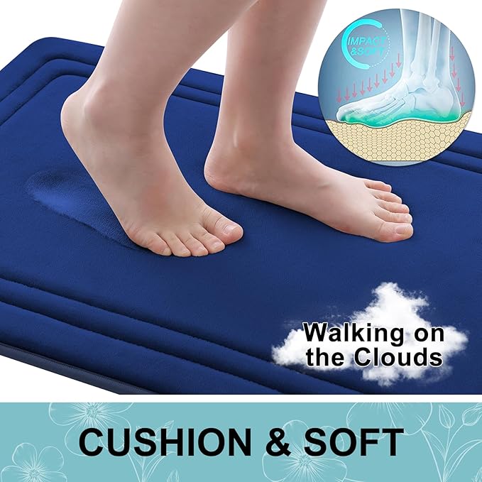 Grandaily Memory Foam Bath Mat Rug 59x20, Ultra Soft, Non-Slip and Absorbent Bathroom Rugs, Machine Wash Dry, Comfortable Bath Carpet for Bathroom Floor, Tub and Shower, Navy Blue