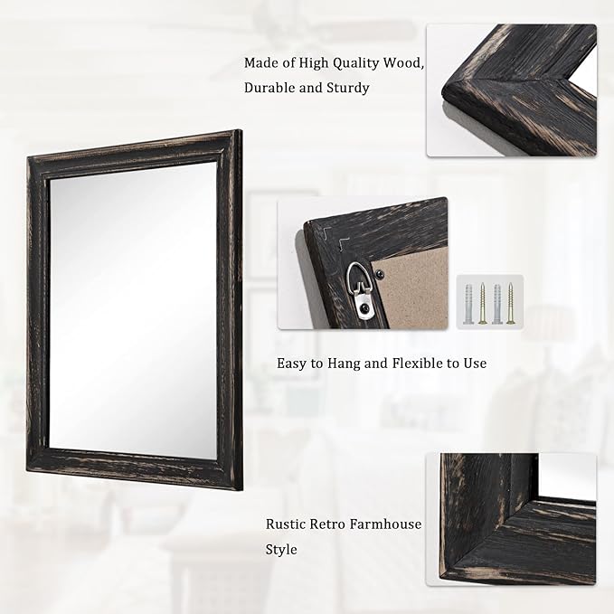 Large Mirrors for Wall with Wood Frame Rectanglular Wall Hanging Mirror 20"x16" for Bathroom Bedroom Vanity Entryway