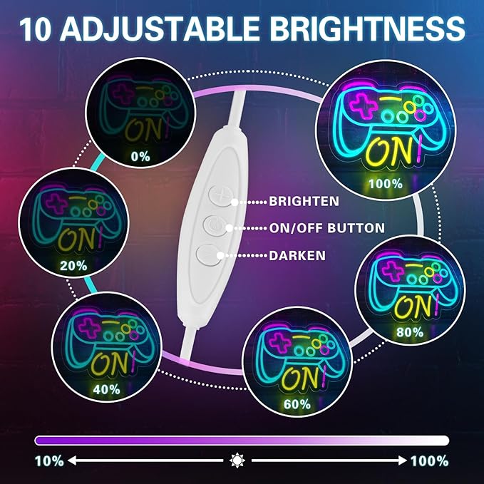 Gamer Neon Sign for Boys Gaming Room Bedroom Wall Decor, Gifts for Teen Kids, Video Game LED Light for Men, Gamepad Shaped Dimmable USB Powered Neon Lamp Game Room Accessories (16 X 12.5 inches)