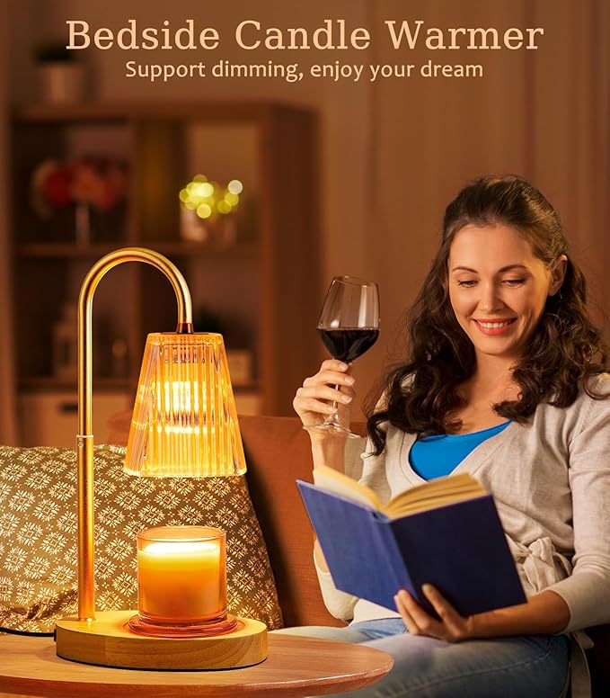 Candle Warmer Lamp with Timer: Electric Candles Wax Warmers Glass Lamps for Jar Candles Burner Adjustable Height and Dimmable Light Modern No Flame Scented Candle Warming Lantern