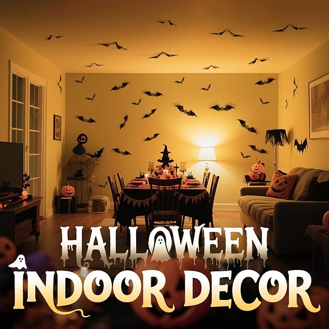 140Pcs Bats Wall Decor - 3D Bats Halloween Decorations, Halloween Party Supplies Stickers, Bat Wall Decal for Bathroom, Home, Door, Window, Bedroom, Office, School