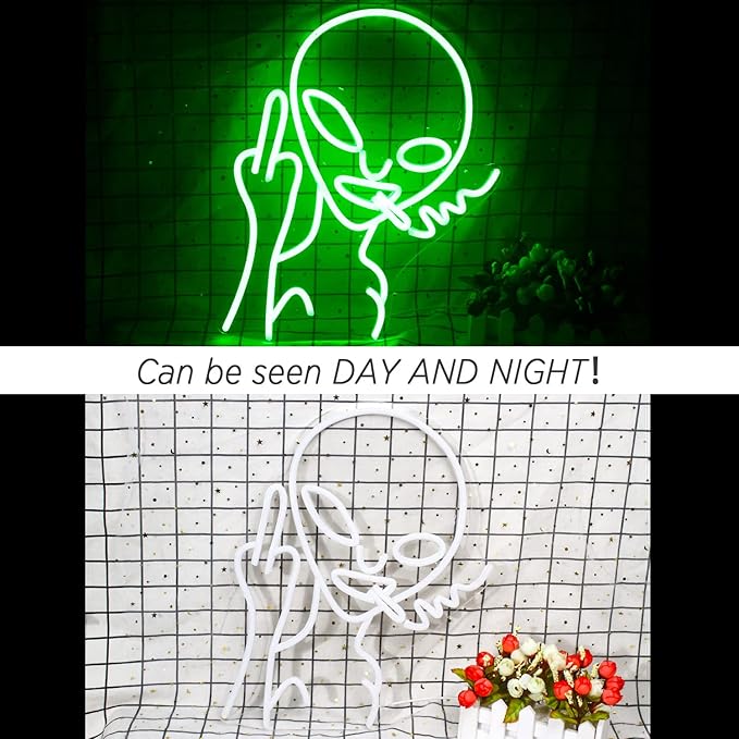 Green Alien LED Neon Signs for Wall Decor ,Shop Bar Pub Man Cave Game Room Decor,Hip Hop Party Signs For Green Bedroom Wall Decor ,Birthday Party , Funky Aesthetic Room Decor