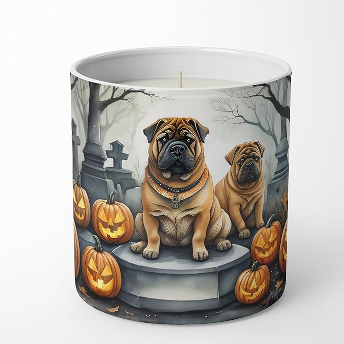 Caroline's Treasures DAC2052CDL Shar Pei Spooky Halloween Decorative Soy Candle Nature Soy Wax Essential Oil Home Decor Ideal for Bedroom Kitchen Bath Office Gift, 10 oz