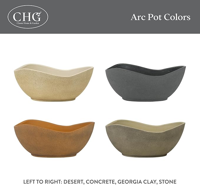 Classic Home and Garden Arc Unique Planter Bowl w/Drain Plug - UV Resistant Shallow Planter - Modern Plant Pot for Herbs (12” Desert)