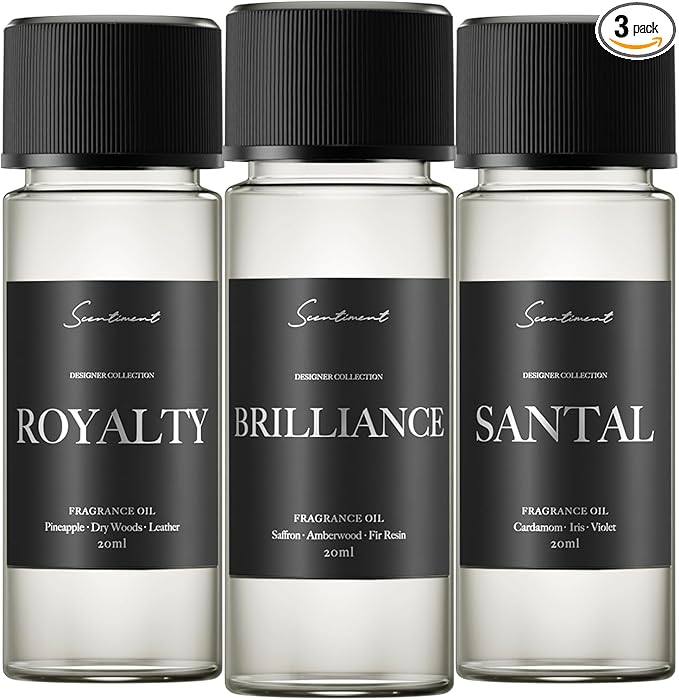 Top 3 Designer Scents Discovery Set Collection Diffuser Oils | Aromatherapy Home Fragrance | Luxurious Scent with of Brilliance, Santal, Royalty, 20ml