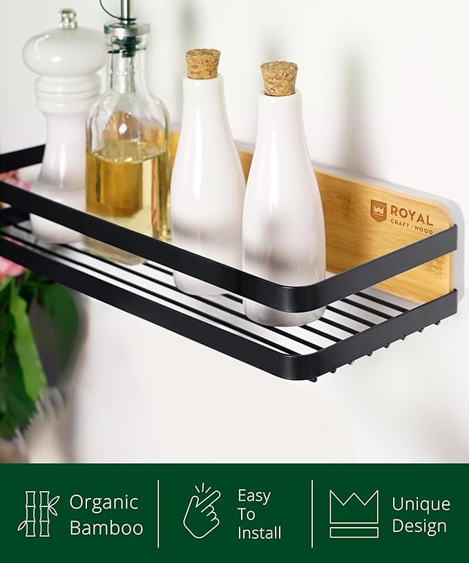 ROYAL CRAFT WOOD Shower Caddy Shelf 2-Pack - Adhesive, No-Drill, Rustproof Bathroom Organizer, Large Capacity Shower Shelves for Home & Bathroom Decor