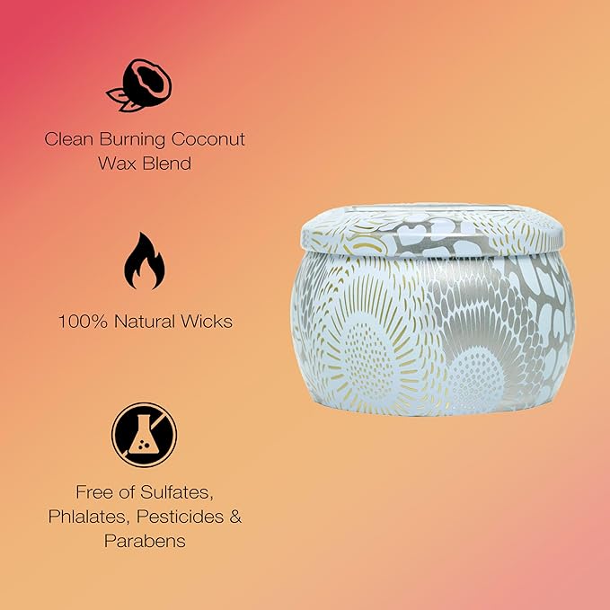 Voluspa Sparkling Cuvee, Mini Tin Candle, 4 oz, 25 Hour Burn Time, Coconut Wax for Clean Burning, Handcrafted in the USA