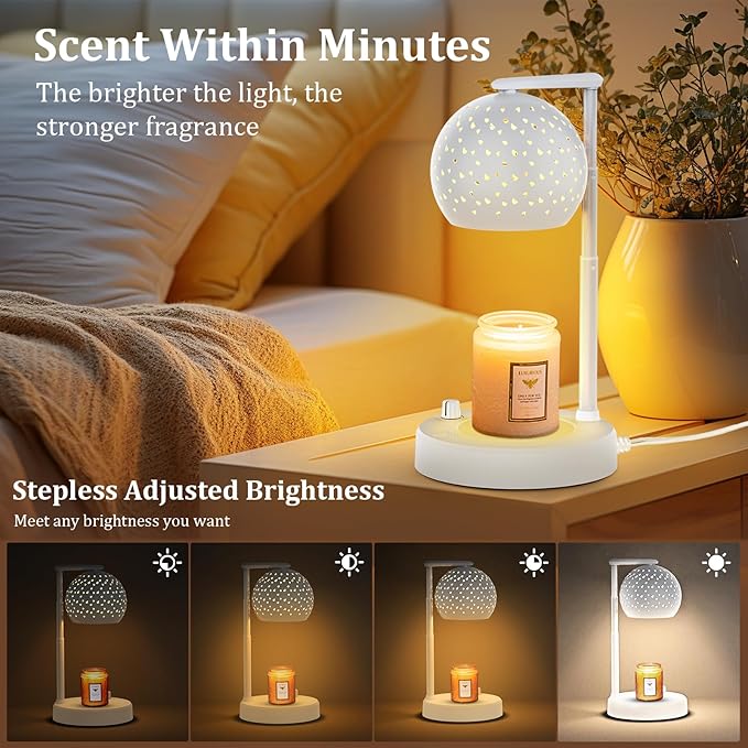 Candle Warmer Lamp with Timer and Dimmer, Gifts for Mom Women, Mothers Day Gifts Housewarming New Home Room Decor, Electric Wax Melt with 2 Bulbs, White