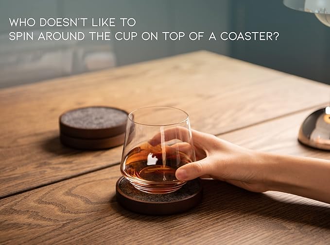 Wood Coaster for Drinks, 4.3 Inch, Set of 6, Absorbent and Insulation Felt Stackable Cup Holders, Coasters for Wooden Table, Designed by S1EGAN