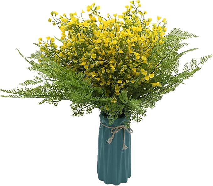CATTREE Artificial Shrubs Bushes, Plastic Fake Plants Wedding Indoor Outdoor Home Garden Verandah Kitchen Office Table Centerpieces Arrangements Christmas Decoration Yellow 4 pcs