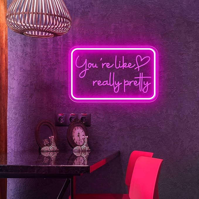 You're Like Really Pretty Neon Sign for Wall Decor, LED Neon Lights Party Decorations, USB Powered Switch Adjustable Brightness Neon Lights, for Powder Room, Bedroom, Clothing Store, Beauty Salon