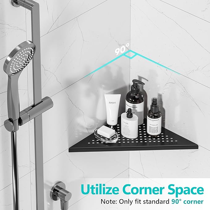 Bathroom Corner Shelf, Recessed 10" Shower Shelf Caddy, SUS304 Stainless Steel Shelf Wall Mount Triangular, No Drilling, Matte Black