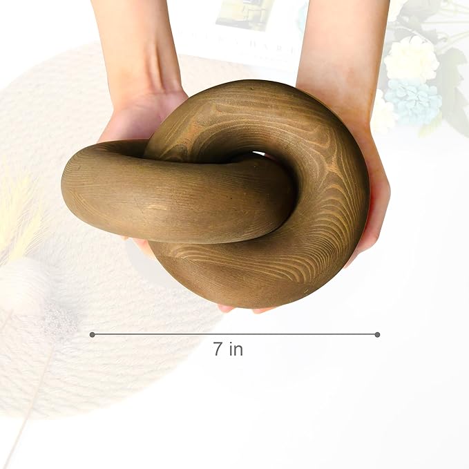 Wood kont Decor Coffee Table Decor for Living Room, Wood Chain Link Decor, Hand Carved Decoration for Home, Modern Farmhouse, Boho and Shelf Object, Brown, YLUS-YH001