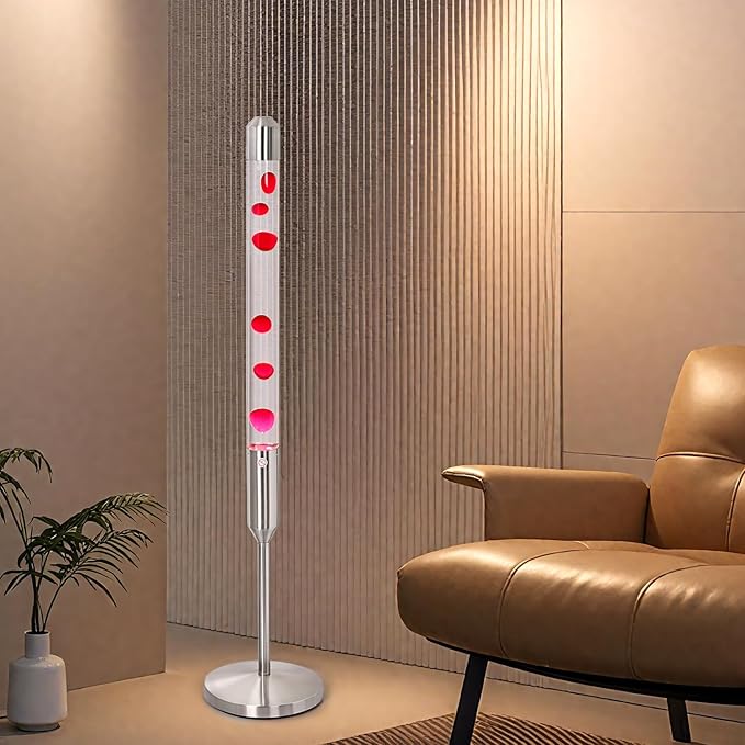 47.5-Inch Liquid Motion Lamp,Magma Lamp, Mood Relaxation Light,Suitable for Home Decoration, Living Room, Office, Bedroom, café (47.5 inch Clear Water red Wax/Silver)